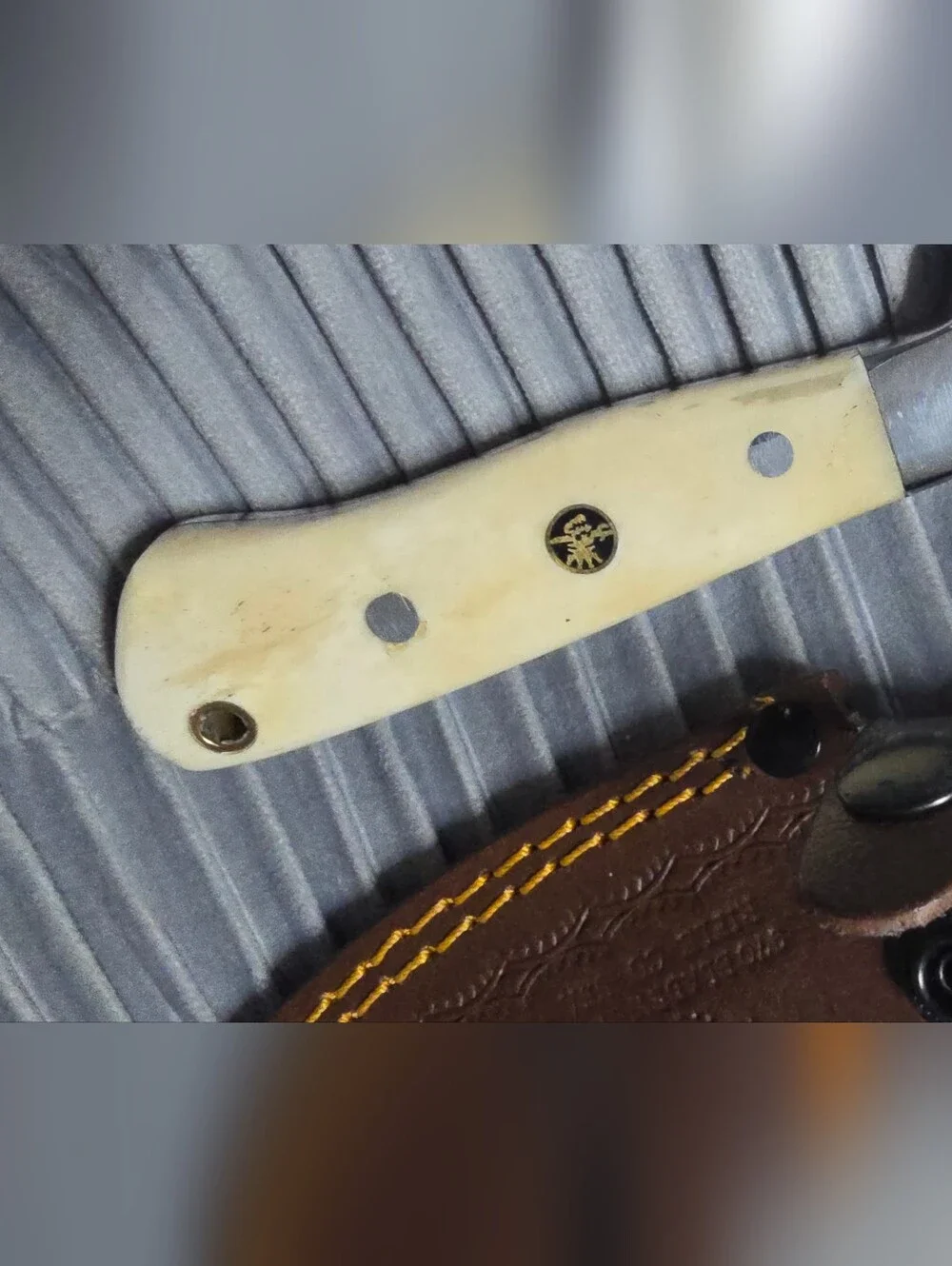 970 BladeWorks Fixed Blade Cow Bone Handle & Brown Leather Sheath 🇺🇸🔥
